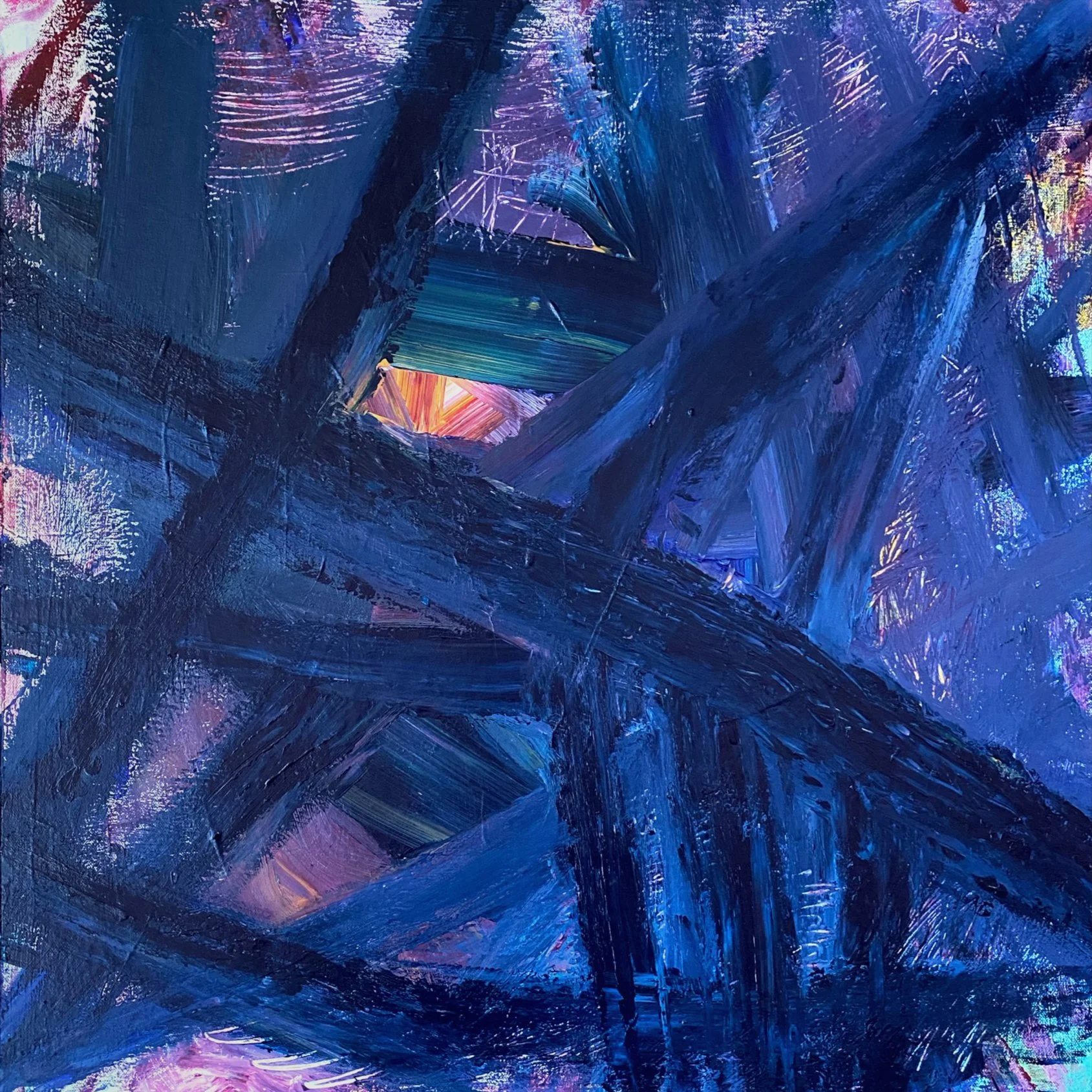 Deep blue abstract painting by Mihael Kobas